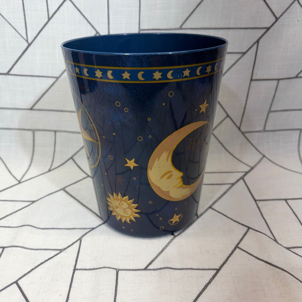 Springmaid Wastebasket 10in Blue Cosmos Celestial Sun Moon Star Vintage 90s USA